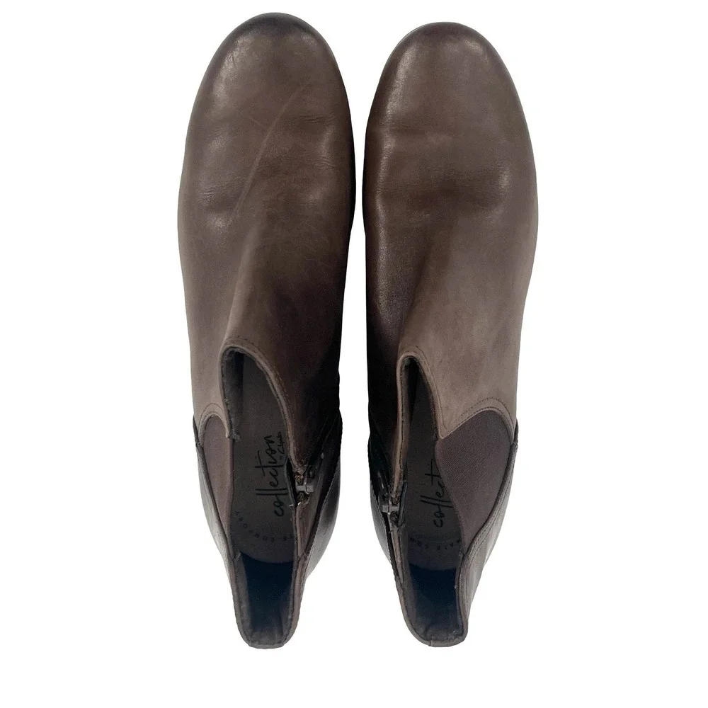 Clarks Cloudsteppers Women's 9.5M Brown Leather Ankle Bootie Side Zip Comfort